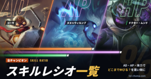 LoL チャンピオン スキルレシオ一覧（AD・AP・体力）