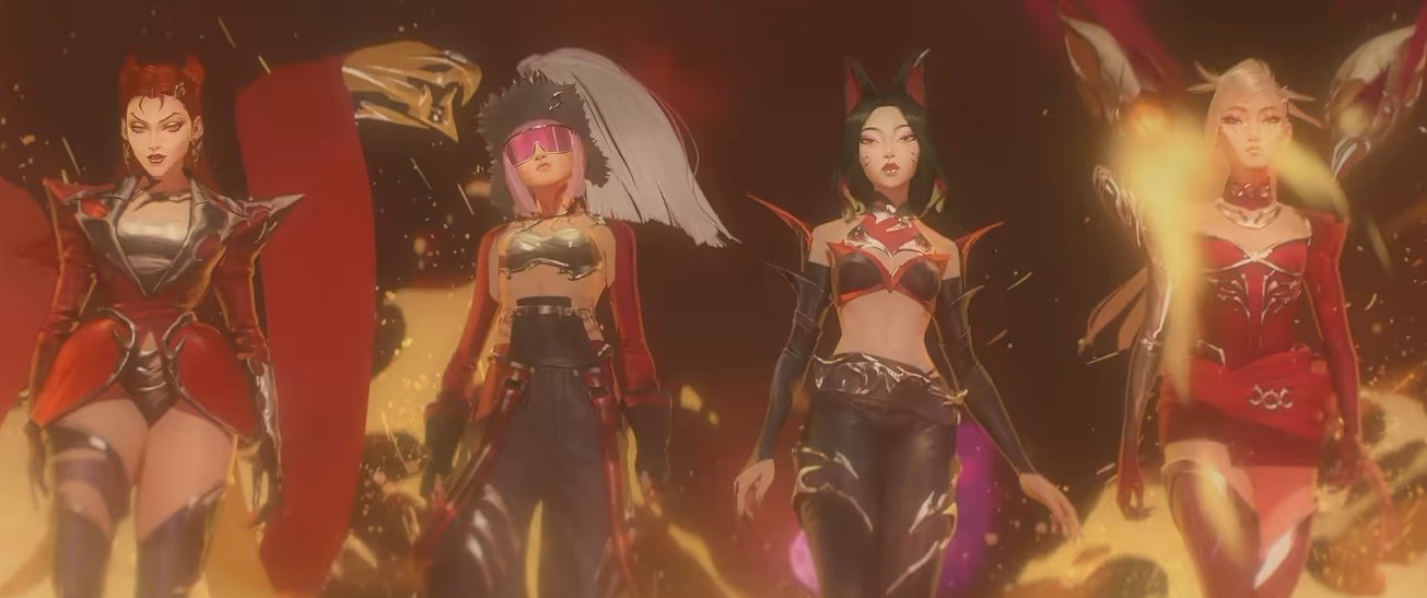 K/DA『FIRESTARTER』MVで炎の中に並ぶ4人
